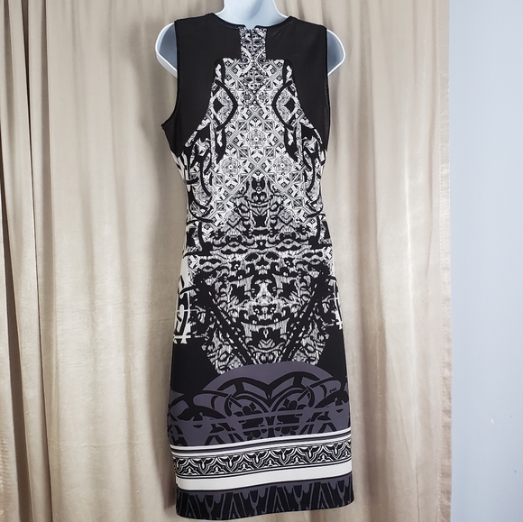 NWOT Hale Bob black & white floral geometric print illusion dress Womens… - Picture 6 of 7